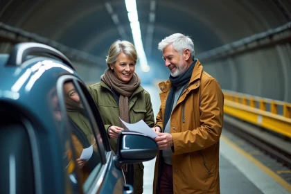 Couple français voyageant dans le train Eurotunnel