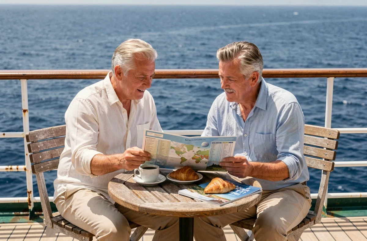 Couple consultant un itinéraire de croisière en mer Méditerranée depuis Nice