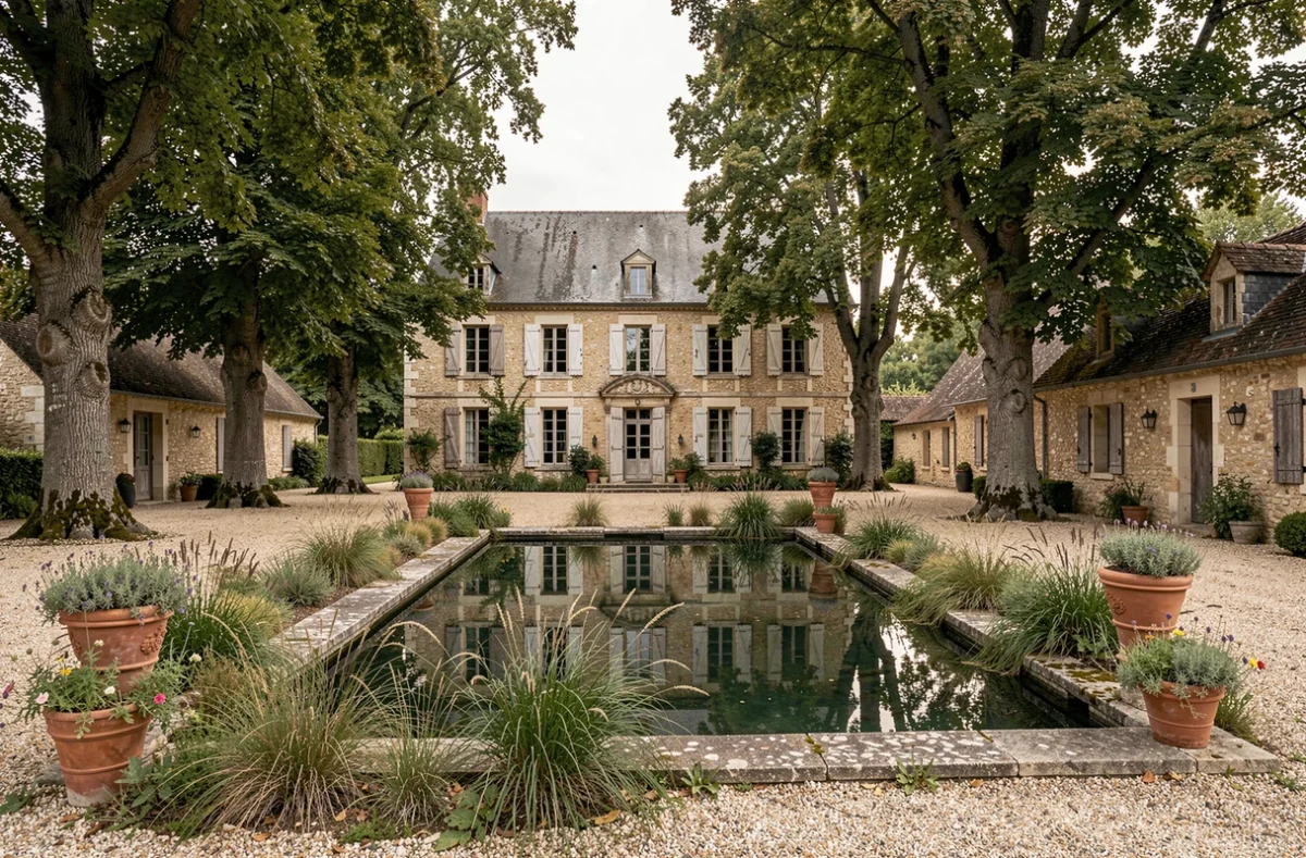 Domaine de la Source en Périgord Noir, manoir en pierre entouré de châtaigniers avec piscine paysagère