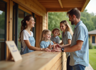 Différence camping 4 et 5 étoiles : critères et services à comparer Famille souriante à la réception d'un camping haut de gamme