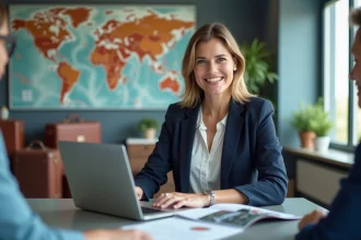 Femme d'affaires souriante dans un bureau moderne