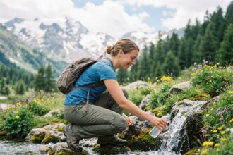 Jeune femme en randonnée dans les Alpes françaises
