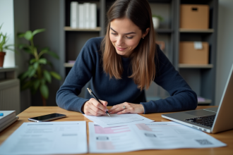 Femme remplissant un formulaire de renouvellement de passeport