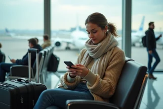 Jeune femme voyageant à Paris dans un aéroport