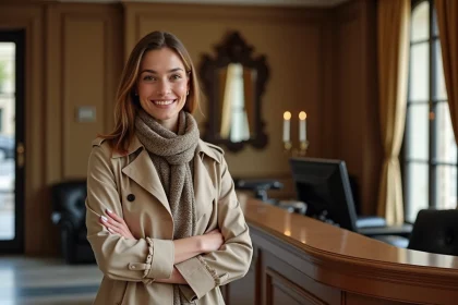 Femme élégante dans un hôtel de Dijon avec décor raffiné