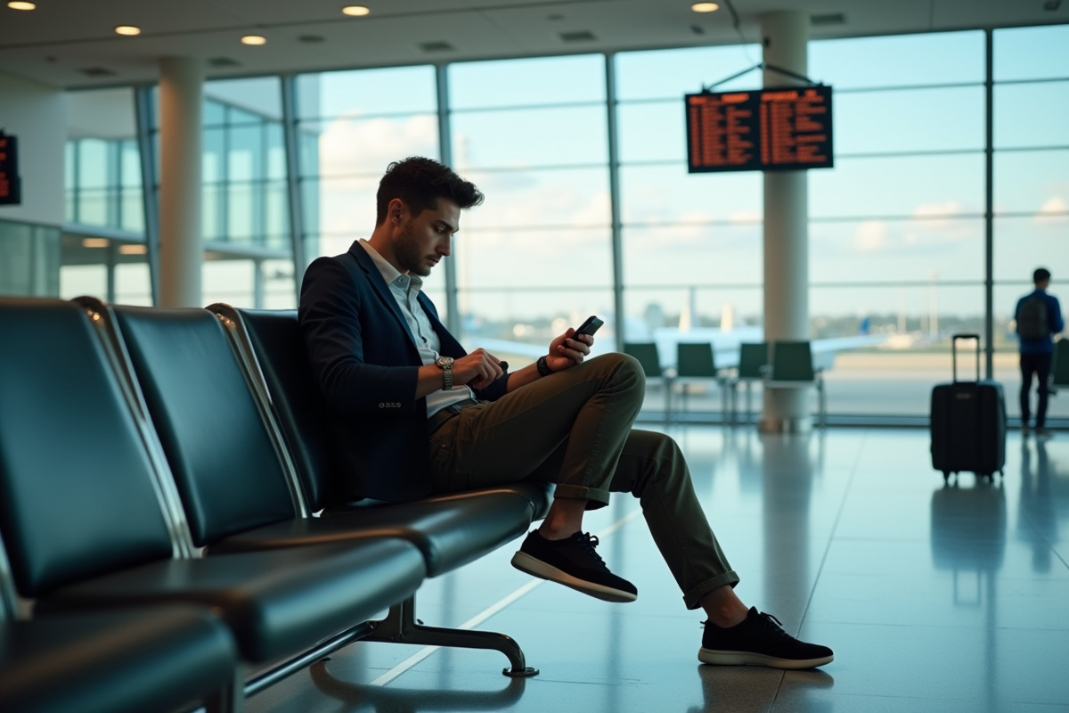 Jeune homme regardant sa montre à la porte d