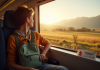 Jeune voyageur regardant par la fenêtre d'un train européen ensoleillé