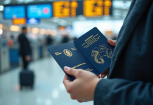 Voyageur tenant un passeport australien avec tampons visa