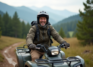 Les cinq meilleures destinations pour des randonnées en quad tout-terrain en France Homme en quad dans les Pyrénées avec paysage verdoyant