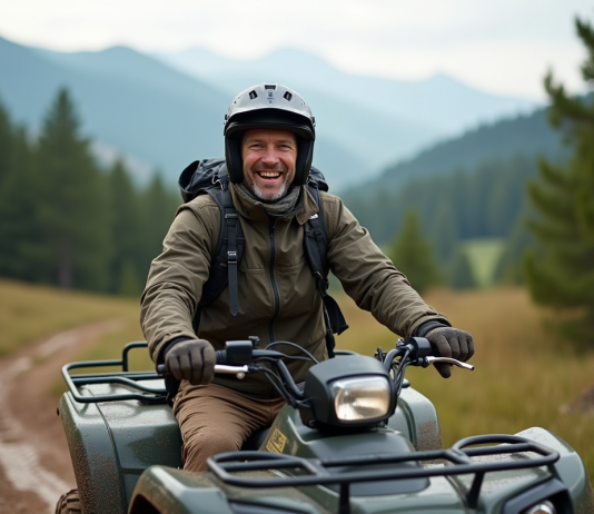 Les cinq meilleures destinations pour des randonnées en quad tout-terrain en France Homme en quad dans les Pyrénées avec paysage verdoyant