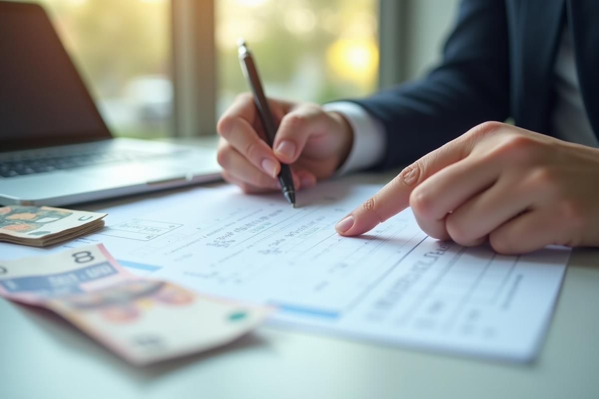 Mains remplissant un formulaire de visa sur un bureau