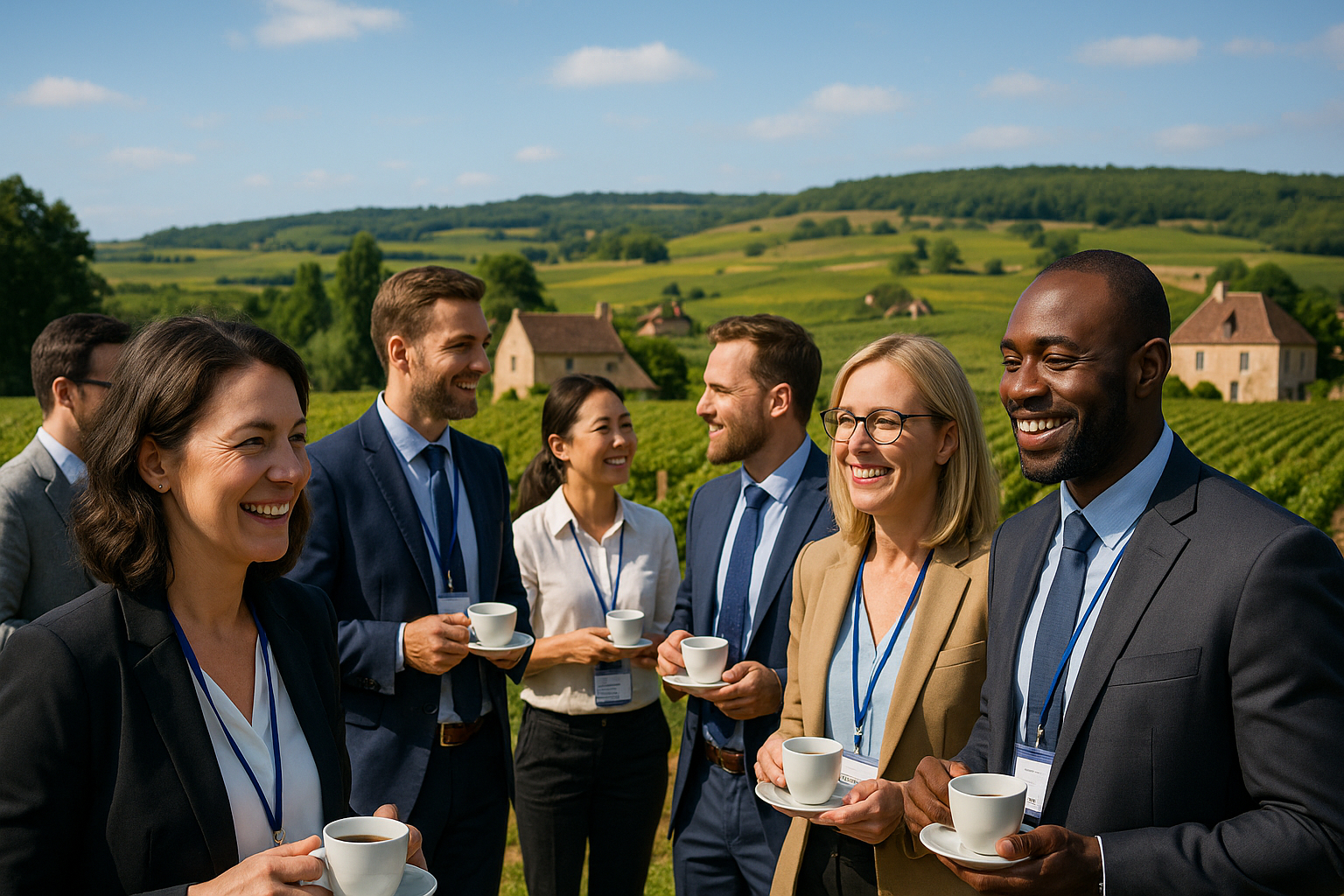 Professionnels réseautant en plein air dans la campagne bourguignonne