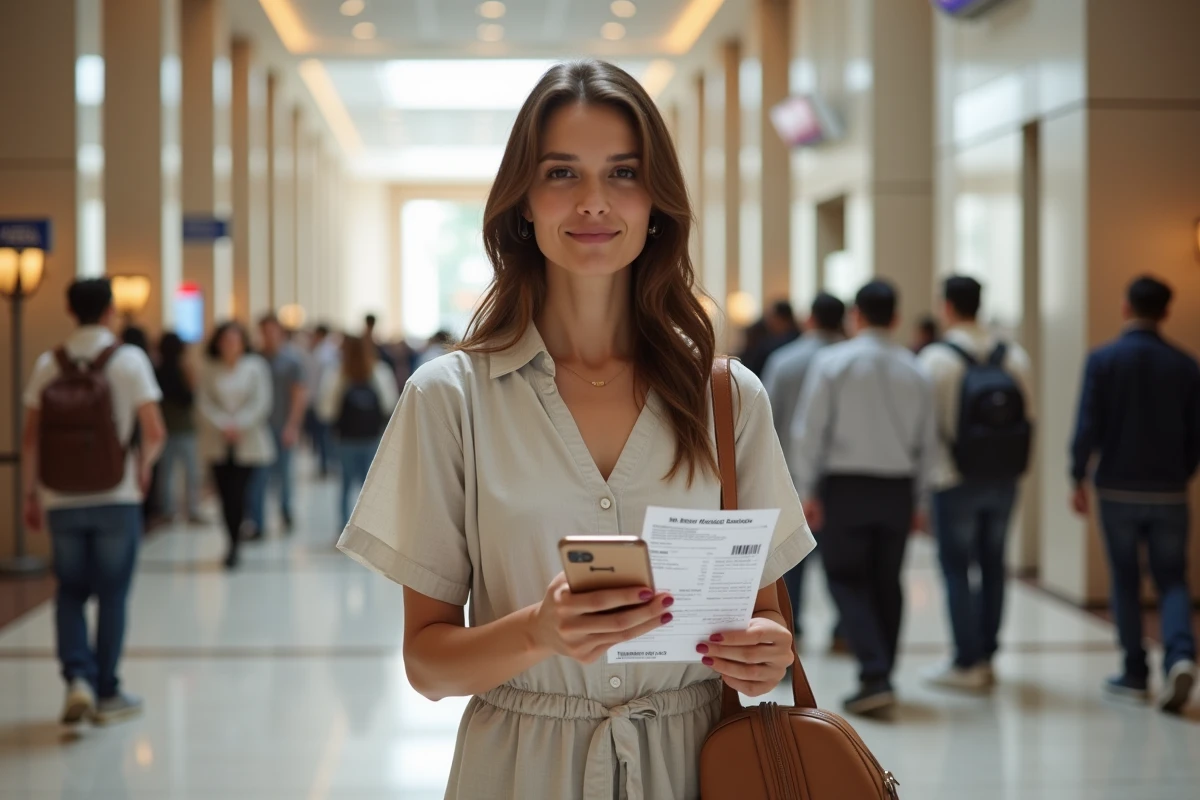 Femme tenant ses billets réservés à l'avance pour la visite du Burj Khalifa à Dubaï