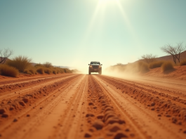 Le revers de la médaille : Quel risque prend-on en visitant la Namibie ? Route poussiereuse en Namibie avec SUV en marche