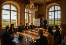Photo d'un séminaire d'affaires dans un château en Bourgogne avec participants