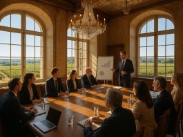 Photo d'un séminaire d'affaires dans un château en Bourgogne avec participants
