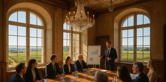 Photo d'un séminaire d'affaires dans un château en Bourgogne avec participants