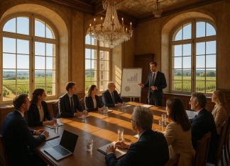 Organiser un séminaire en Bourgogne : pourquoi et comment ? Photo d'un séminaire d'affaires dans un château en Bourgogne avec participants
