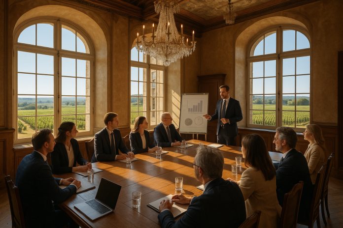 Photo d'un séminaire d'affaires dans un château en Bourgogne avec participants