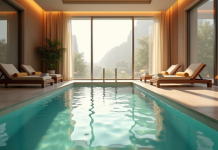 Spa intérieur privé avec piscine chauffée lumineuse