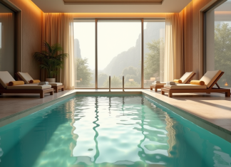 Spa intérieur privé avec piscine chauffée lumineuse