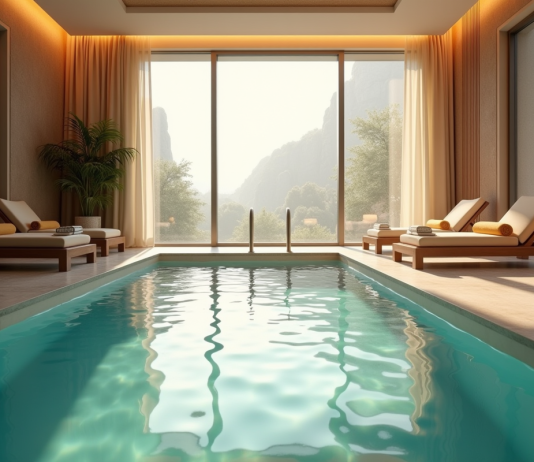Spa intérieur privé avec piscine chauffée lumineuse