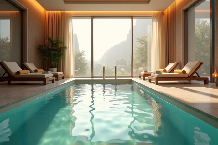 Spa intérieur privé avec piscine chauffée lumineuse