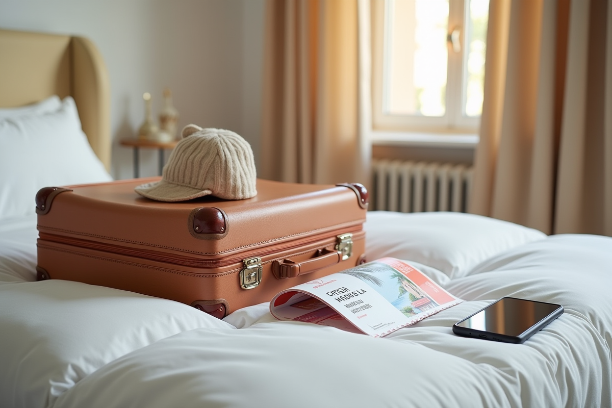 Valise et accessoires de voyage dans chambre lumineuse